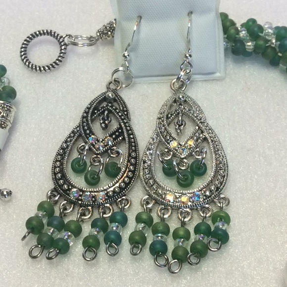 FINAL SALE PRICE Original Design Hand Woven Jewelry Set in Teal/Grn - Picture 5 of 5